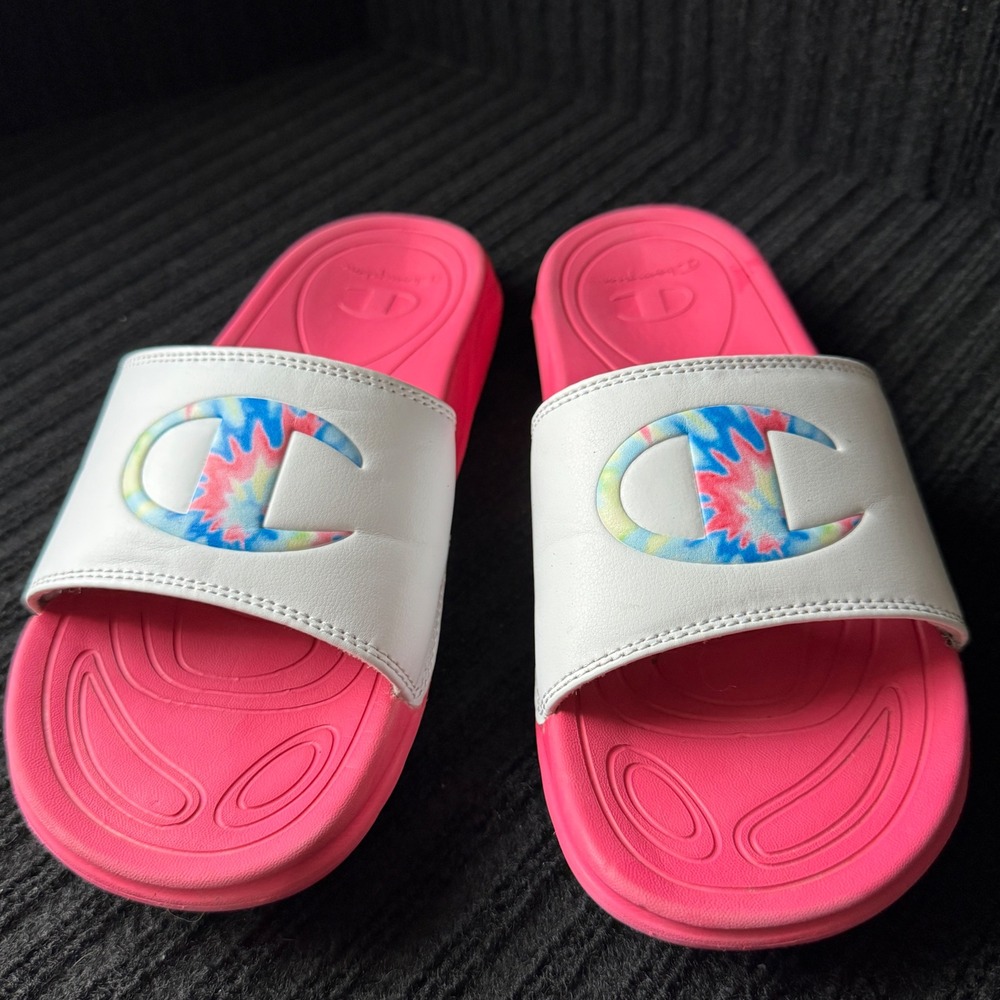 Champion Mega Slide Tie Dye C Pink White Sandals Womens Size 7 CA100330W